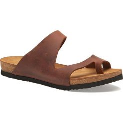 Comfortfusse Skórzane japonki w kolorze brązowym rozmiar: 39. Brązowe klapki Comfortfüße, bez wzorów, z nubiku, z otwartym noskiem, bez obcasa. Za 239.99 zł.