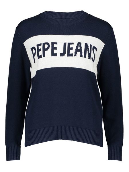 Pepe Jeans Sweter "Intarsia II" w kolorze granatowo-białym rozmiar: M. Białe swetry Pepe Jeans, m, bez wzorów, z jeansu, bez ramiączek. Za 240.99 zł.