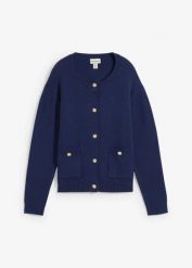 Sweter rozpinany z kieszeniami. Niebieskie kardigany bonprix, bez wzorów. Za 77.99 zł.