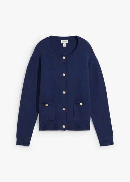 Sweter rozpinany z kieszeniami. Niebieskie kardigany bonprix, bez wzorów. Za 77.99 zł.