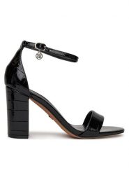 Nine West Sandały S4SH1823-01 Czarny. Czarne sandały Nine West, bez wzorów, z materiału, bez obcasa, na słupku, bez zapięcia. Za 229.99 zł.