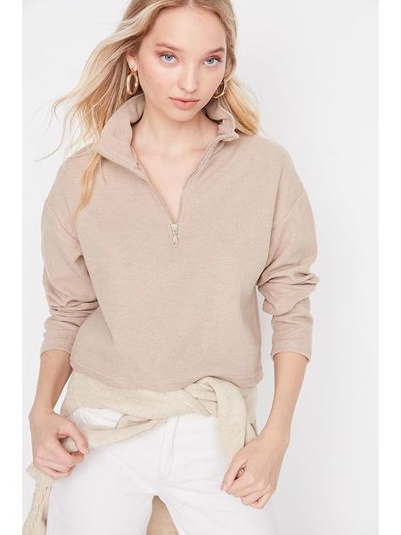 Trendyol Bluza w kolorze beżowym rozmiar: L. Brązowe bluzy Trendyol, l, bez wzorów, z bawełny, bez kaptura. Za 47.71 zł.