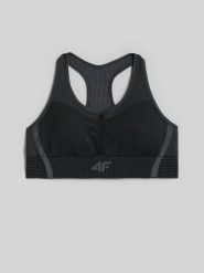 4F Biustonosz treningowy z niskim wsparciem damski - czarny XS/S. Czarne bielizna sportowa 4f, l, bez wzorów, ze skóry. Za 119.99 zł.