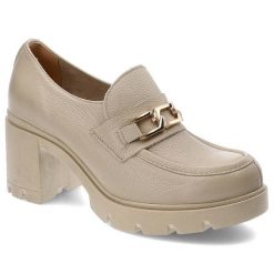 Beżowe Półbuty Lemar Wygodne Skórzane Buty. Brązowe czółenka Lemar, z aplikacjami, ze skóry, bez obcasa, na obcasie, bez zapięcia. Za 314.99 zł.