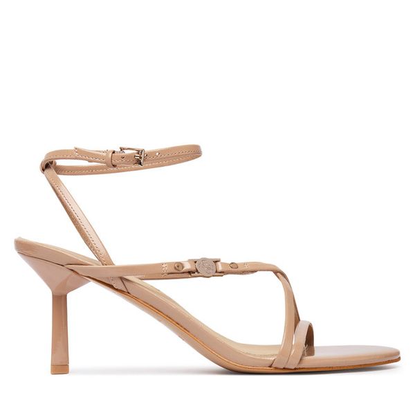 Sandały Guess. Brązowe sandały Guess, z aplikacjami, bez obcasa, na szpilce, bez zapięcia. Za 544.99 zł.