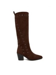 DeeZee Kozaki CEO-HY900735-5 Brązowy. Brązowe kozaki DeeZee, z materiału, bez obcasa, na słupku, bez zapięcia. Za 249.99 zł.