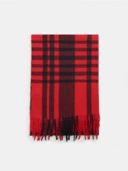 Szalik w kratę - czerwony. Czerwone szaliki Sinsay, bez wzorów, z tkaniny, eleganckie. Za 29.99 zł.