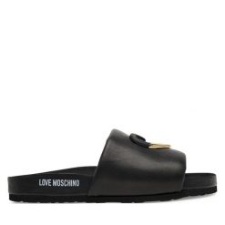 Klapki LOVE MOSCHINO. Czarne klapki Love Moschino, bez wzorów, bez obcasa. Za 539.99 zł.
