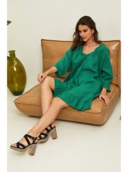 La Compagnie Du Lin Lniana sukienka "Jasmine" w kolorze zielonym rozmiar: S. Zielone sukienki La Compagnie Du Lin, s, bez wzorów, ze lnu, bez kołnierzyka, bez ramiączek, mini. Za 141.19 zł.