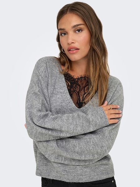 ONLY Sweter w kolorze szarym rozmiar: XL. Szare swetry Only, xl, bez wzorów, z koronki, bez ramiączek. Za 118.01 zł.