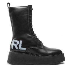 Botki KARL LAGERFELD. Czarne botki KARL LAGERFELD, bez wzorów, bez obcasa, na płaskiej podeszwie, bez zapięcia. Za 1,449.00 zł.