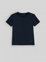 4F Koszulka do jogi slim szybkoschnąca damska - granatowa XL. Niebieskie bluzki 4f, l, bez wzorów, z dresówki, klasyczne, bez kołnierzyka, bez ramiączek. Za 99.99 zł.