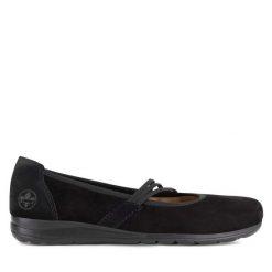 Baleriny Rieker. Czarne baleriny Rieker, bez wzorów, bez obcasa. Za 209.99 zł.