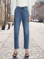 Jeansy straight mid waist - granatowy. Niebieskie jeansy Sinsay, l, bez wzorów. Za 59.99 zł.