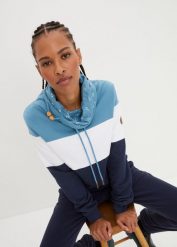 Bluza z drukowanym kołnierzem, z czystej bawełny. Niebieskie bluzy sportowe bonprix, bez wzorów, z bawełny, bez kaptura. Za 129.99 zł.