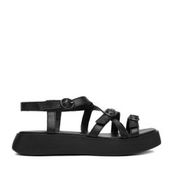 Sandały Lasocki. Czarne sandały Lasocki, bez wzorów, bez obcasa, na płaskiej podeszwie, bez zapięcia. Za 179.99 zł.