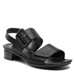 Sandały Rieker. Czarne sandały Rieker, bez wzorów, bez obcasa, na słupku, bez zapięcia. Za 239.99 zł.