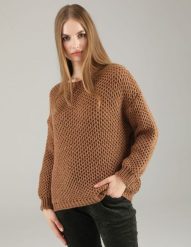 Brązowy sweter z wełną. Brązowe swetry Unisono, s, bez wzorów, z dzianiny, bez ramiączek. Za 159.00 zł.