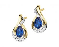 Kolczyki z żółtego złota z diamentami i szafirami - próba 585. Żółte kolczyki Apart, z diamentem, złote. Za 1,759.00 zł.