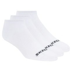 Skarpetki sportowe dla dorosłych 3pk Unisex Non Terry No Show. Białe skarpety Skechers, bez wzorów, z bawełny. Za 39.99 zł.