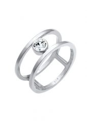 Elli PREMIUM Damskipodwójny soliter błyszczący 925 Sterling Silver Pierścionki 1 ct. Szare pierścionki Elli PREMIUM, z kryształem, srebrne. Za 103.99 zł.