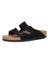 Birkenstock Skórzane klapki "Arizona" w kolorze czarnym rozmiar: 41. Czarne klapki Birkenstock, bez wzorów, ze skóry, z otwartym noskiem, bez obcasa. Za 460.12 zł.