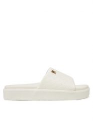 Tommy Hilfiger Klapki Platform Monogram Poolslide FW0FW08526 Biały. Białe klapki TOMMY HILFIGER, bez wzorów, ze skóry, bez obcasa. Za 199.99 zł.