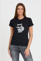 KARL LAGERFELD Czarny t-shirt Ikonik 2.0. Czarne t-shirty KARL LAGERFELD, l, bez wzorów, bez kołnierzyka, bez ramiączek. W wyprzedaży za 240.72 zł.