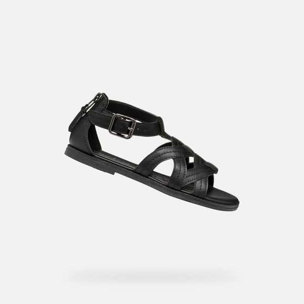 Sandały GEOX J5535G Czarny. Czarne sandały Geox, bez wzorów, ze skóry, bez obcasa, bez zapięcia. Za 222.99 zł.