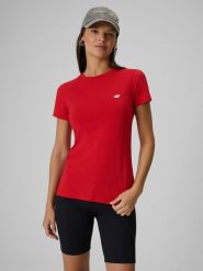 4F T-shirt slim gładki damski - czerwony S. Czerwone t-shirty 4f, s, bez wzorów, z bawełny, bez kołnierzyka, bez ramiączek. Za 39.99 zł.