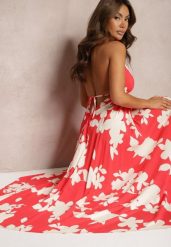 Czerwona Wiskozowa Sukienka na Ramiączkach o Rozkloszowanym Kroju Nansirona. Czerwone sukienki Renee, na spotkanie biznesowe, na lato, m, bez wzorów, z wiskozy, eleganckie, bez kołnierzyka, bez ramiączek, maxi, rozkloszowane. Za 74.99 zł.