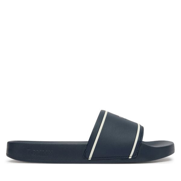 Klapki Tommy Jeans. Niebieskie klapki Tommy Jeans, bez wzorów, z jeansu, bez obcasa. Za 149.99 zł.
