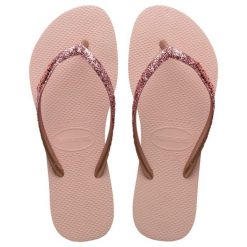 Japonki damskie Havaianas Slim Glitter II. Czerwone klapki Havaianas, bez wzorów, bez obcasa. Za 119.99 zł.