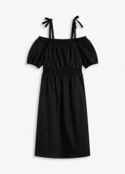 Sukienka off-shoulder z czystej bawełny organicznej. Czarne sukienki bonprix, bez wzorów, z bawełny, bez kołnierzyka, bez ramiączek. Za 47.99 zł.