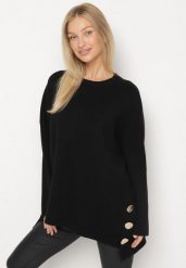 Czarny Sweter z Wiskozą Ozdobiony Guzikami Alavire. Czarne swetry Born2be, bez wzorów, z jeansu, bez ramiączek. Za 149.99 zł.
