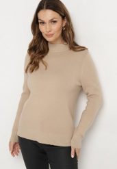 Jasnobeżowy Sweter z Wiskozą o Prostym Kroju ze Stójką i Wewnętrznym Ociepleniem Gemira. Brązowe swetry Born2be, z aplikacjami, z jeansu, bez ramiączek. Za 84.99 zł.
