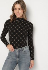 Czarna Bawełniana Bluzka z Półgolfem Typu Longsleeve z Geometrycznym Wzorem Tilianna. Czarne bluzki Born2be, l, bez wzorów, z bawełny, biznesowe, bez kołnierzyka, bez ramiączek. Za 39.99 zł.