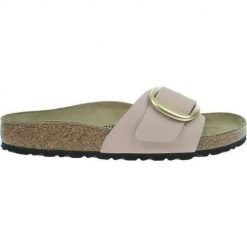 Klapki damskie Birkenstock Madrid Big Buckle. Czerwone klapki Birkenstock, bez wzorów, z materiału, bez obcasa. Za 709.99 zł.
