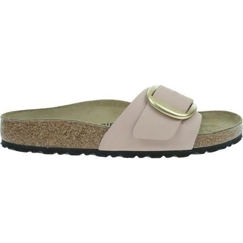 Klapki damskie Birkenstock Madrid Big Buckle. Czerwone klapki Birkenstock, bez wzorów, z materiału, bez obcasa. Za 723.00 zł.