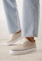 Beżowe Klasyczne Tenisówki z Ozdobnym Paskiem przy Podeszwie Ranora. Brązowe obuwie sportowe Born2be, bez wzorów, z dresówki, bez zapięcia. Za 49.99 zł.