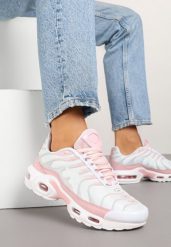 Biało-Różowe Buty Sportowe Sneakersy z Geometrycznym Tłoczeniem Vulinea. Białe obuwie sportowe Renee, z jeansu, bez zapięcia, trekkingowe. W wyprzedaży za 143.99 zł.