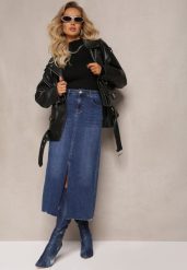 Granatowa Spódnica Maxi z Rozcięciem z Jeansu Vonuline. Niebieskie spódnice Renee, m, bez wzorów, z jeansu, eleganckie, maxi, sportowe. Za 119.99 zł.