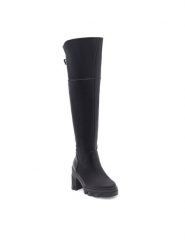 DeeZee Muszkieterki Rachel HL220437 Czarny. Czarne kozaki DeeZee, z syntetyku, bez obcasa, na słupku, bez zapięcia. Za 175.99 zł.