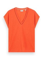 Scotch & Soda Koszulka w kolorze pomarańczowym rozmiar: S. Pomarańczowe bluzki Scotch & Soda, s, bez wzorów, bez kołnierzyka, bez ramiączek. Za 74.28 zł.