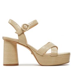 Sandały Guess. Brązowe sandały Guess, z aplikacjami, bez obcasa, na słupku, bez zapięcia. Za 999.99 zł.