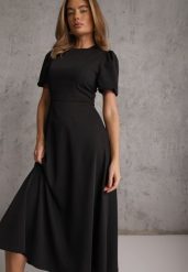 Czarna Rozkloszowana Sukienka Koktajlowa VICES na Krótki Rękaw Nessesha. Czarne sukienki Renee, na randkę, l, bez wzorów, eleganckie, bez kołnierzyka, bez ramiączek, maxi, rozkloszowane. Za 219.99 zł.