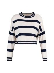 Trendyol Sweter w kolorze biało-granatowym rozmiar: L. Białe swetry Trendyol, l, bez wzorów, bez ramiączek. Za 73.99 zł.