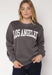 Szara Bluza z Bawełną i Napisem Fezorla. Szare bluzy Born2be, l, bez wzorów, z bawełny, bez kaptura. Za 69.99 zł.