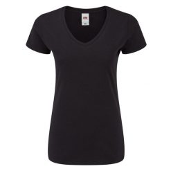 Koszulka Damska Iconic 150 Z Dekoltem V. Czarne bluzki FRUIT OF THE LOOM, s, bez wzorów, sportowe, bez kołnierzyka, bez ramiączek. Za 40.99 zł.