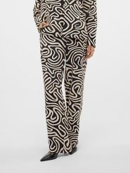 Vero Moda Spodnie w kolorze czarno-beżowym rozmiar: M. Brązowe spodnie materiałowe Vero Moda, na imprezę, m, bez wzorów, z materiału, z podwyższonym stanem. Za 112.45 zł.